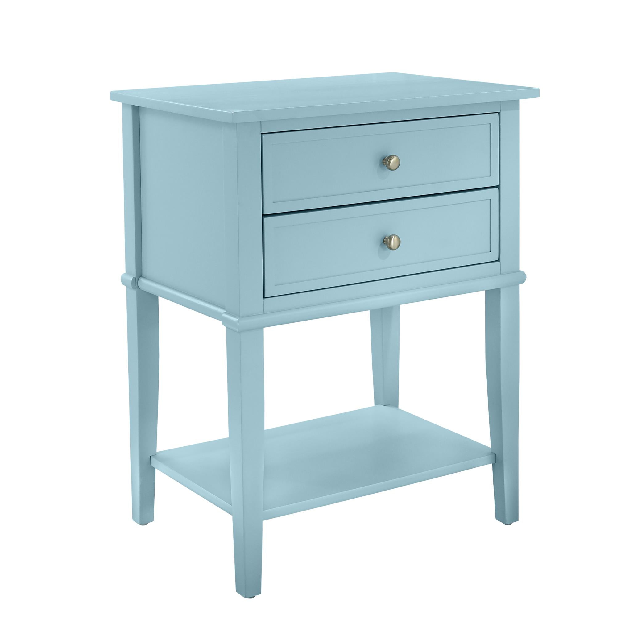 Franklin Blue Wood 2-Drawer Accent Table with Lower Shelf