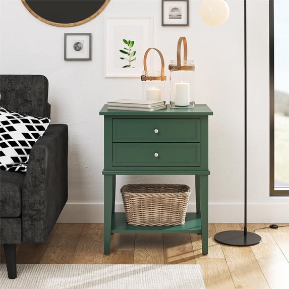 Desert Fields Eclectic Boho Accent Table with 2 Drawers, Hunter Green