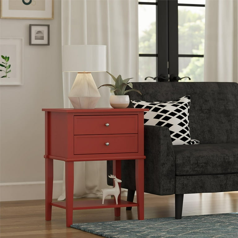 Desert Fields Eclectic Boho Accent Table with 2 Drawers Red