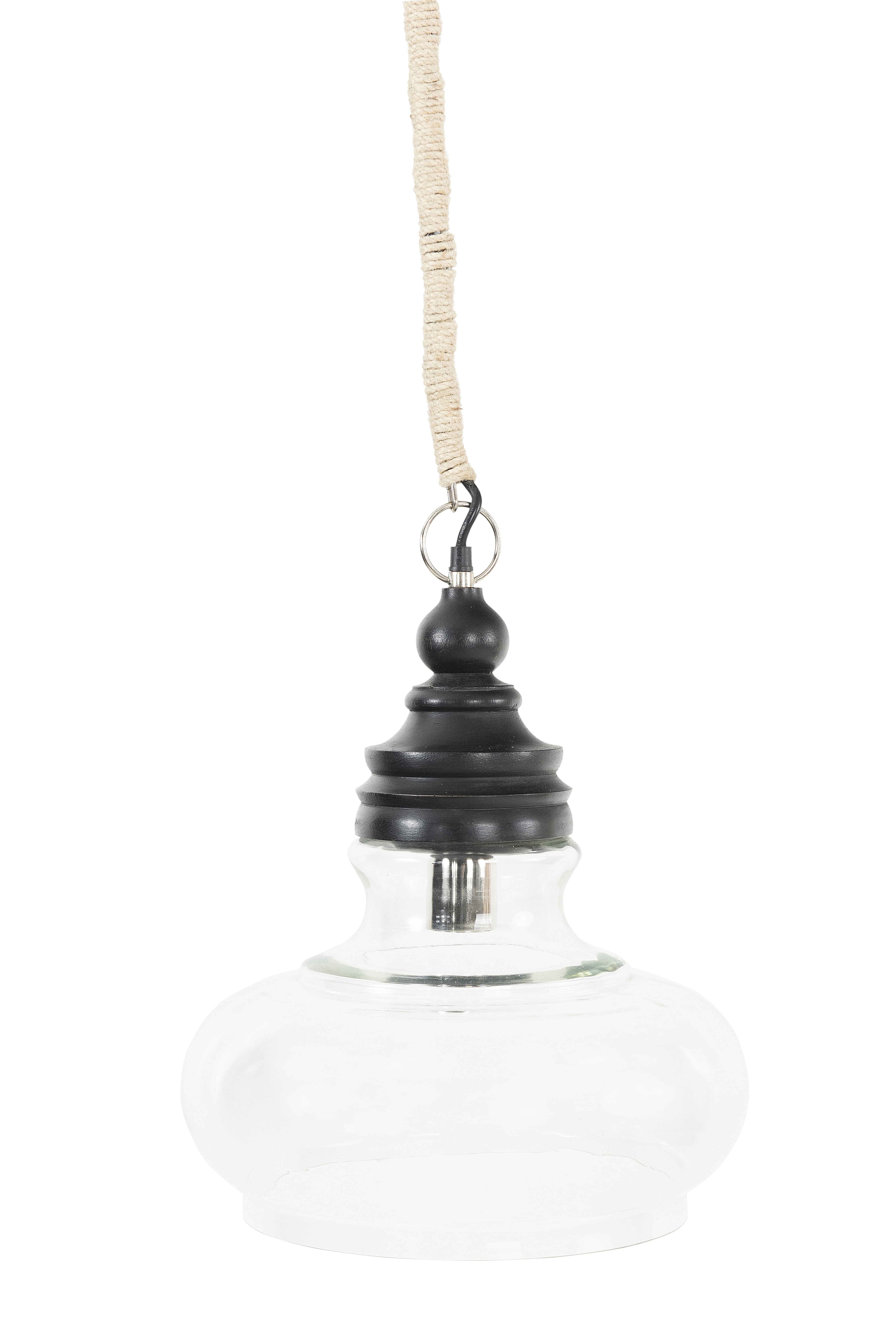 Farmhouse Chic Black Glass & Mango Wood Globe Pendant Light