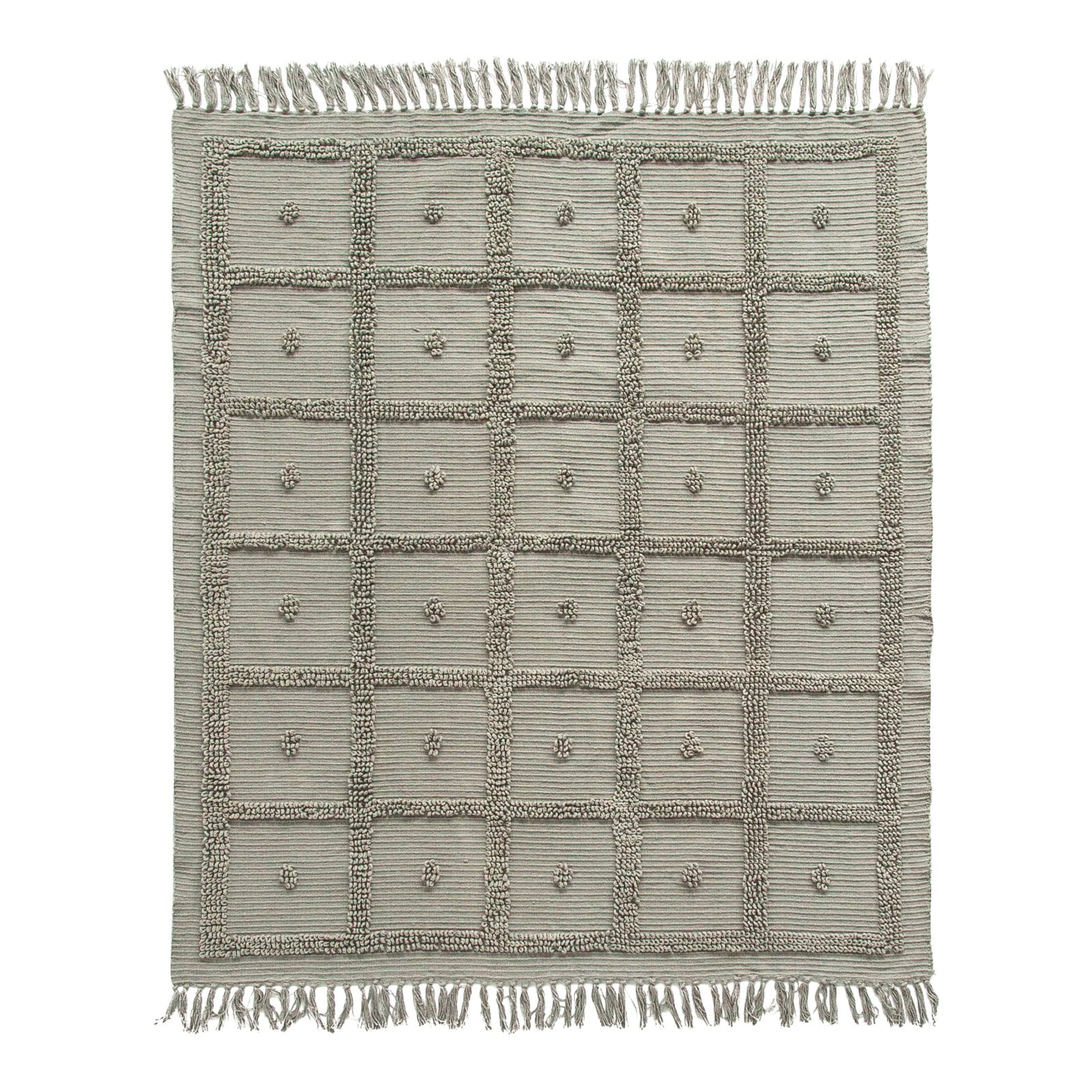 Grey Cotton Chenille Reversible Throw Blanket with Fringe