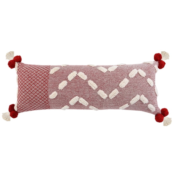 LR Home Heute Red Zeal Pom Lumbar Throw Pillow