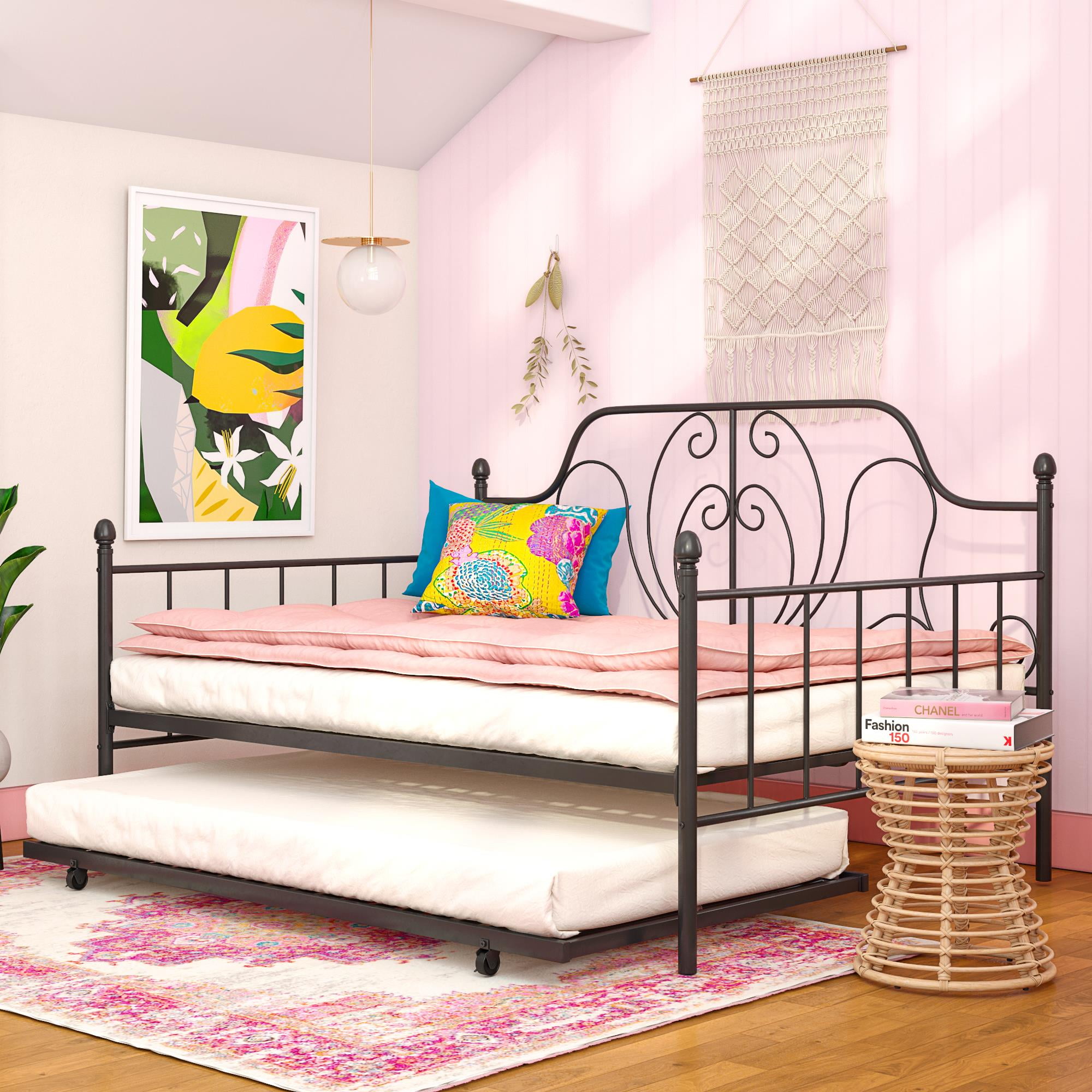 Desert Fields Ivorie Metal Daybed With Trundle, Full/Twin Size Frame