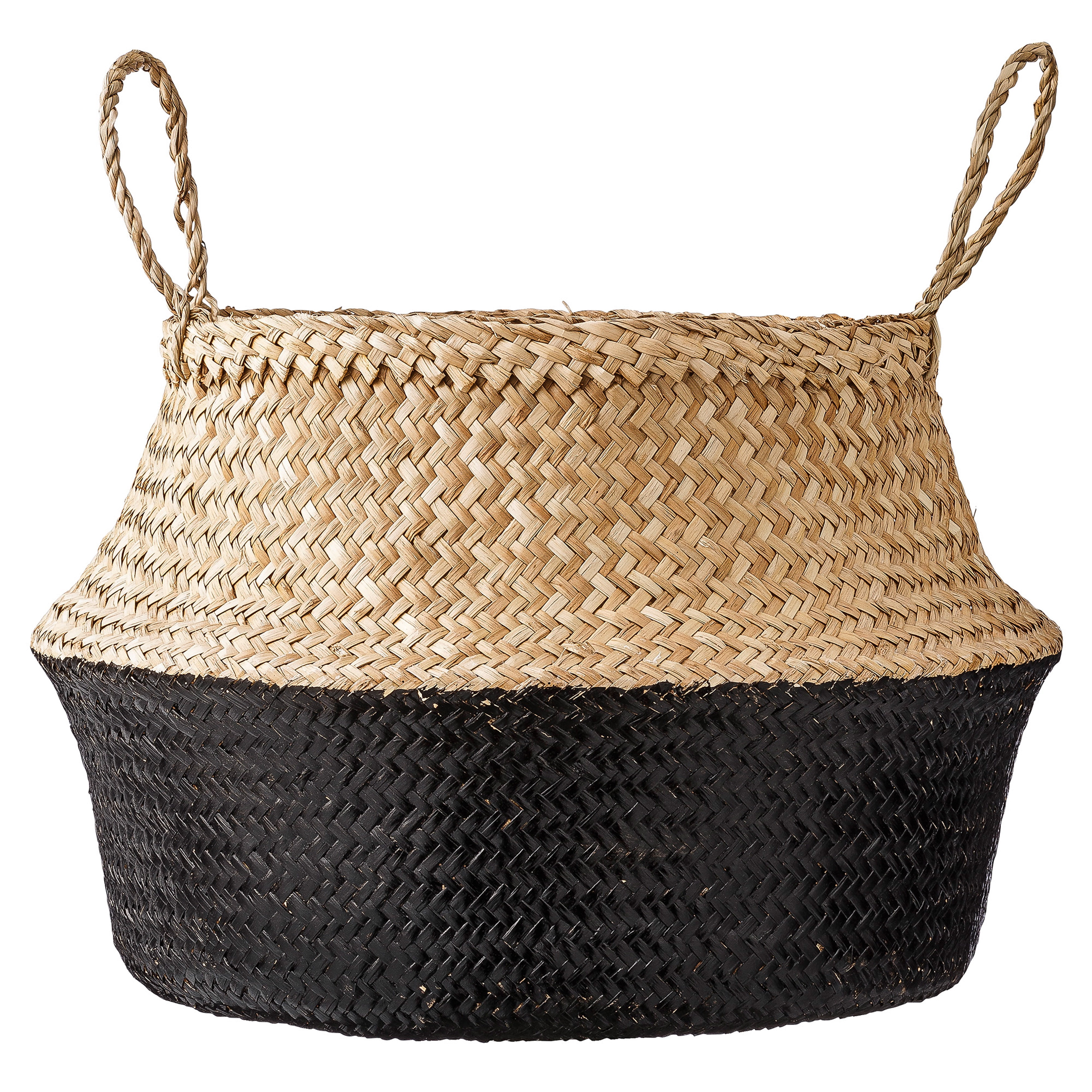 Eco-Friendly Seagrass Round Storage Basket 19" Natural & Black