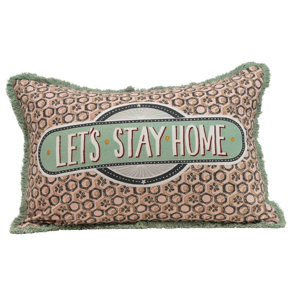 Desert Fields "Let's Stay Home" Reversible Rectangle Cotton Stamp Pillow with Solid Back