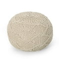 thumbnail image 1 of Desert Fields Maysville Cotton Knitted Round Pouf, Ivory, 20" x 14", 1 of 6