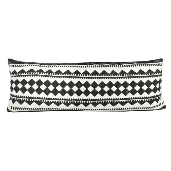 Desert Fields Naomi 14" x 36" Black/White Boho Stripe Cotton Blend Adult Lumbar Throw Pillow