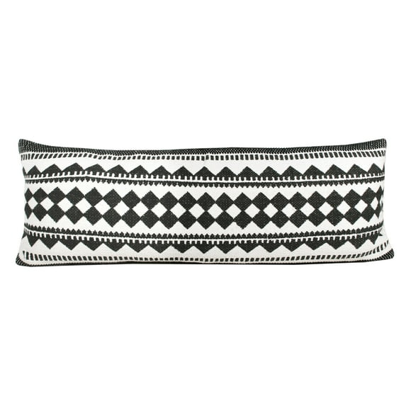 Desert Fields Naomi 14" x 36" Black/White Boho Stripe Cotton Blend Adult Lumbar Throw Pillow