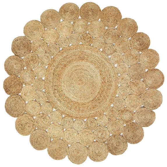 Desert Fields Birdie 4' Round Hand-Braided Circles Natural Jute Indoor Area Rug