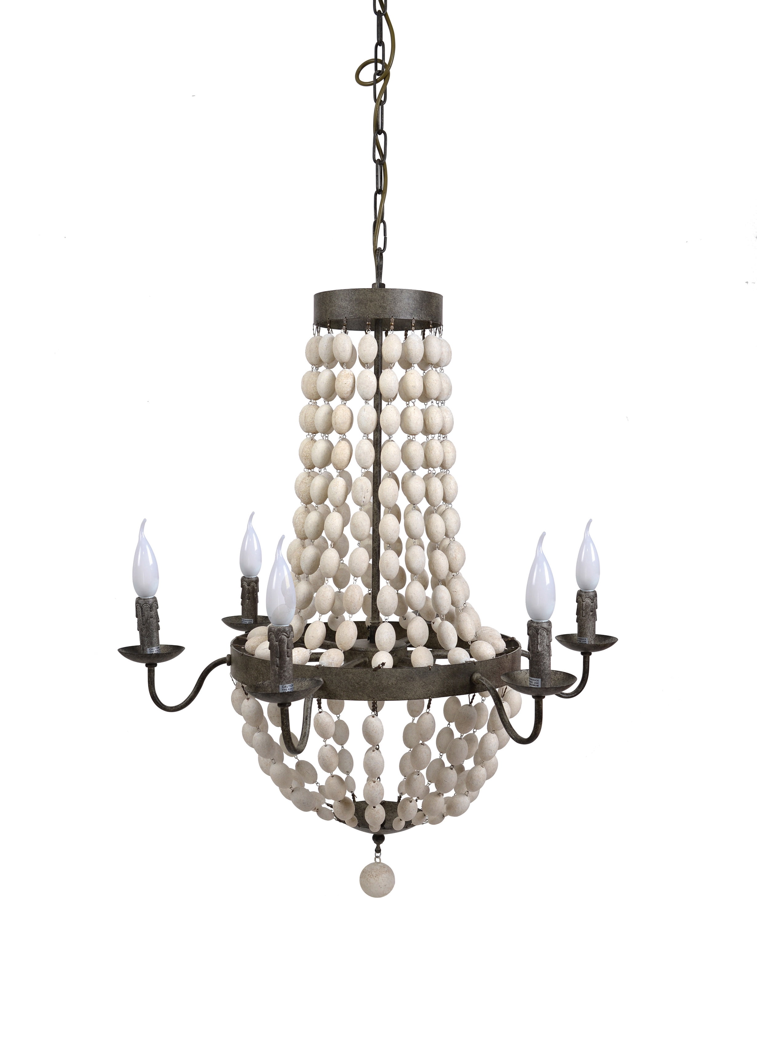 Desert Fields Natural Wood Bead and Metal Chandelier Style Ceiling Light