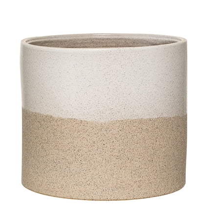 Desert Fields Natural and White Round Stoneware Barbara Planter