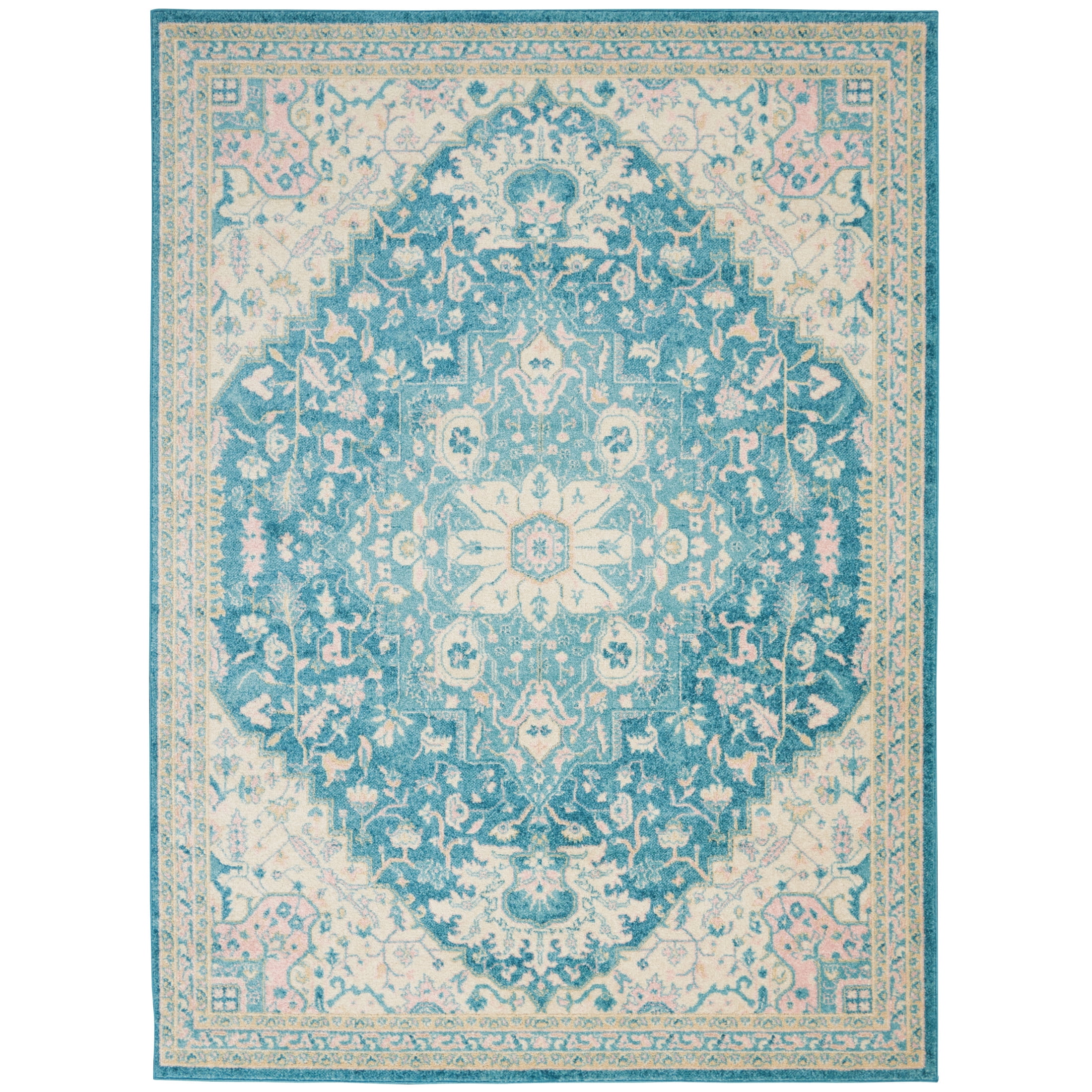 Serene Persian Medallion Ivory/Turquoise 4' x 6' Area Rug, (4' x 6')