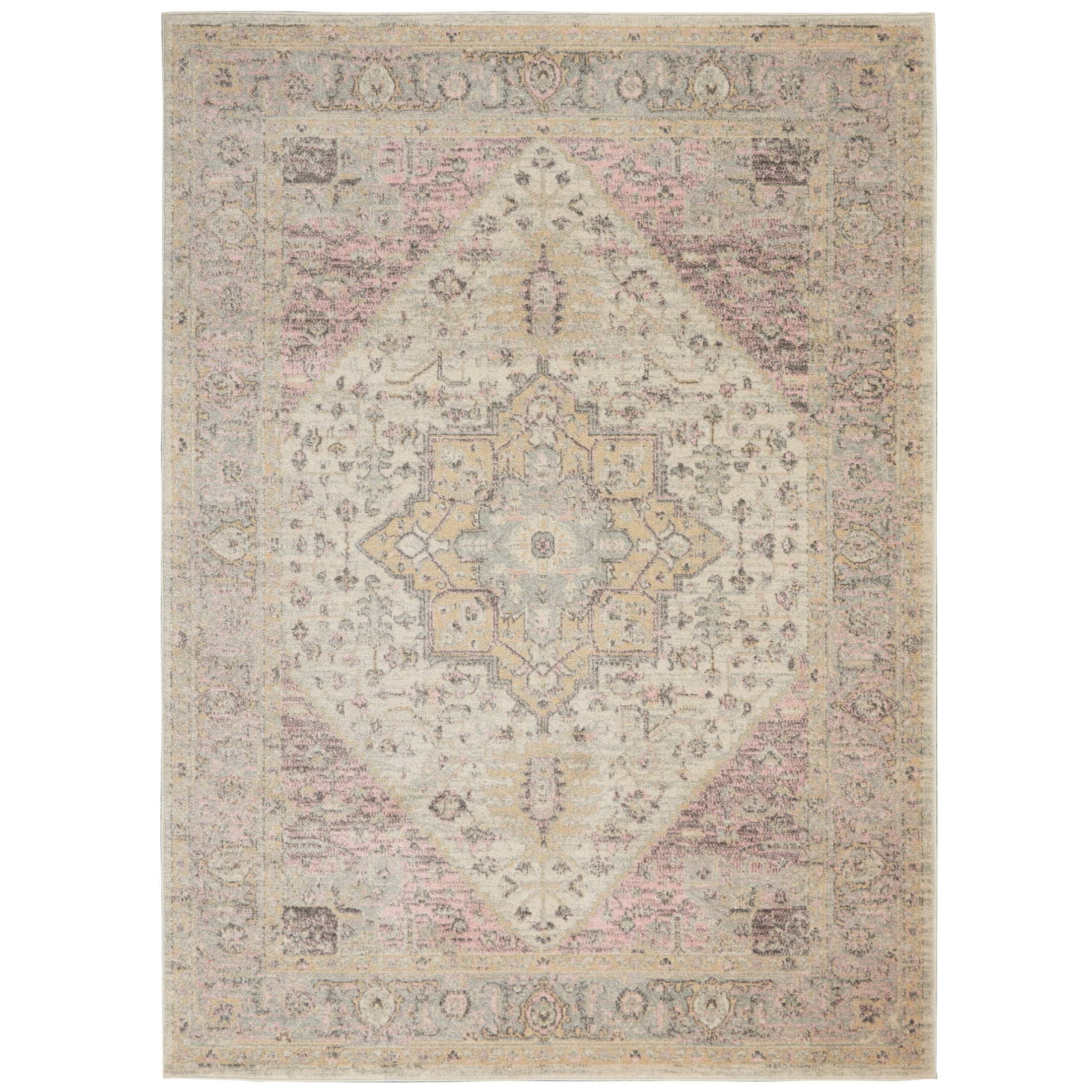 Serene Distressed Persian Ivory/Pink 5'3" x 7'3" Area Rug, (5' x 7')
