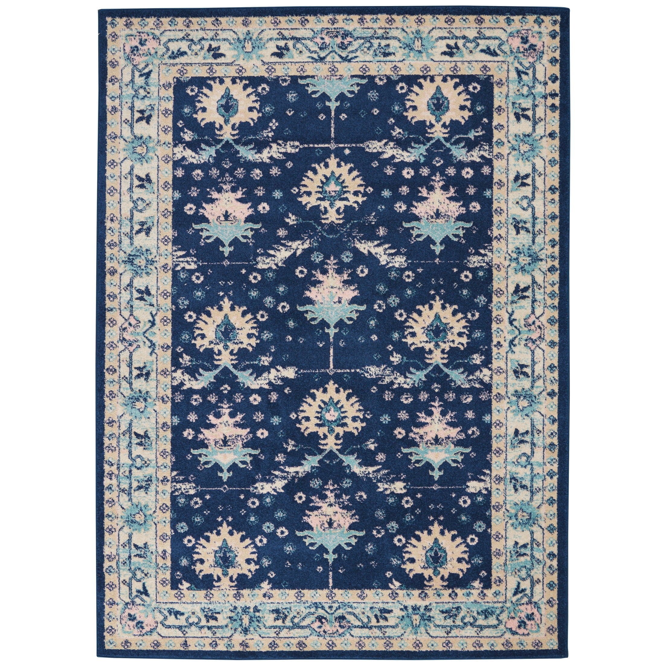Serene Persian Traditional Navy/Ivory 5'3" x 7'3" Area Rug, (5' x 7')