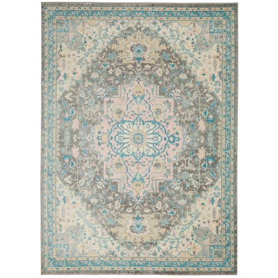 Serene Persian Medallion Light Grey Multicolor 5'3" x 7'3" Area Rug, (5' x 7')