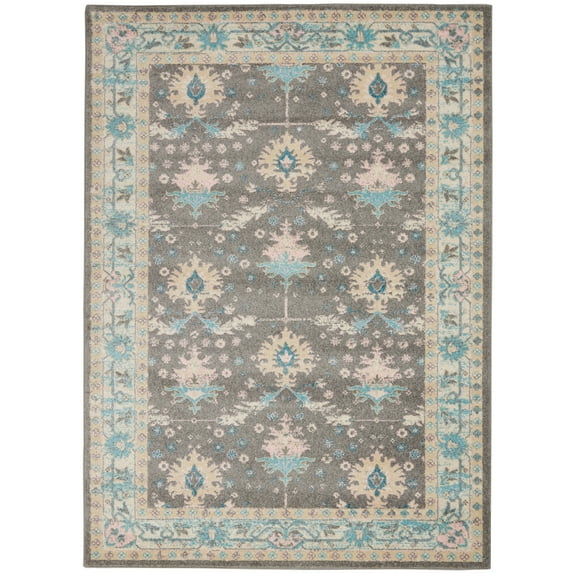 Serene Persian Traditional Grey/Pink 6' x 9' Area Rug, (6' x 9')