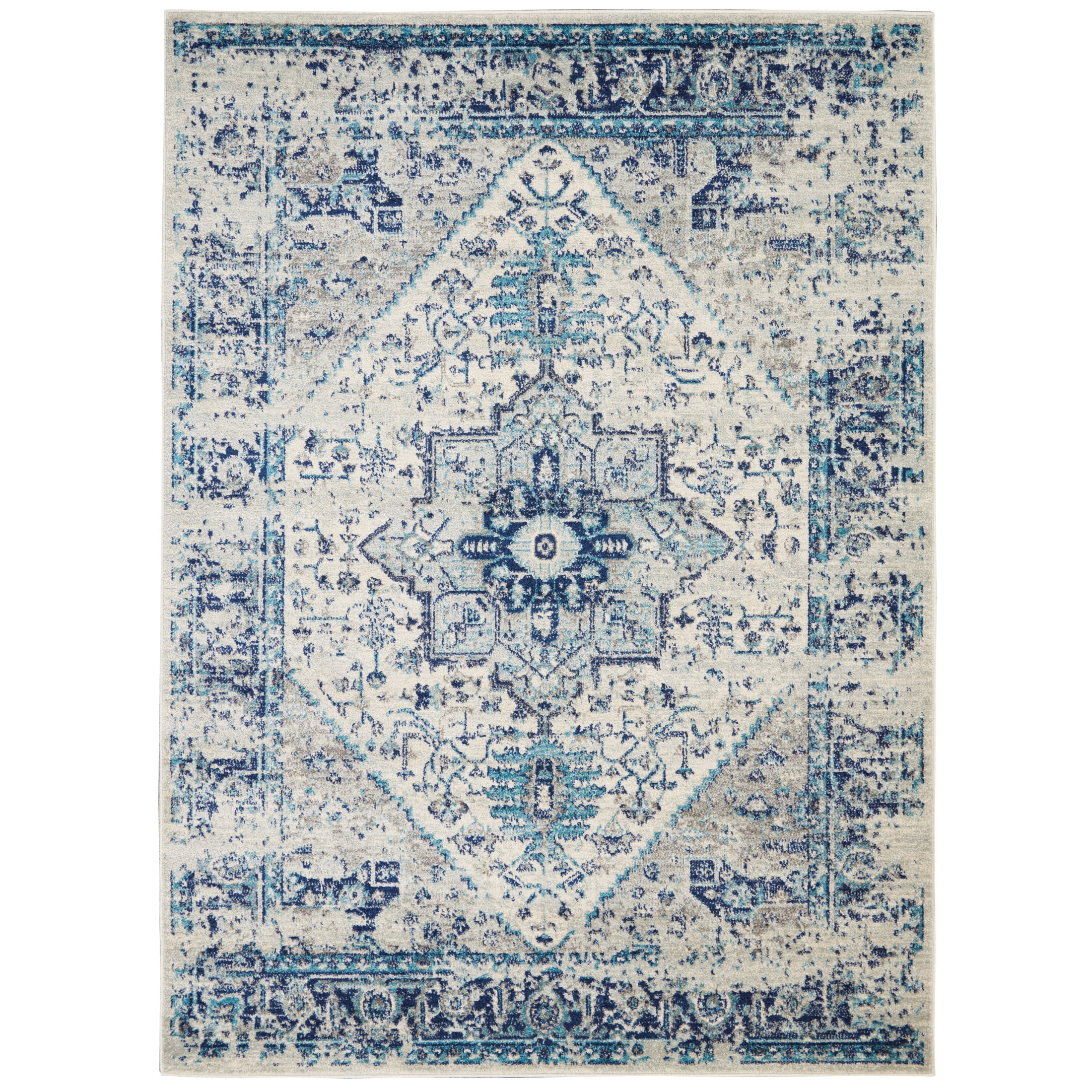 Serene Distressed Persian Ivory/Light Blue 6' x 9' Area Rug, (6' x 9')