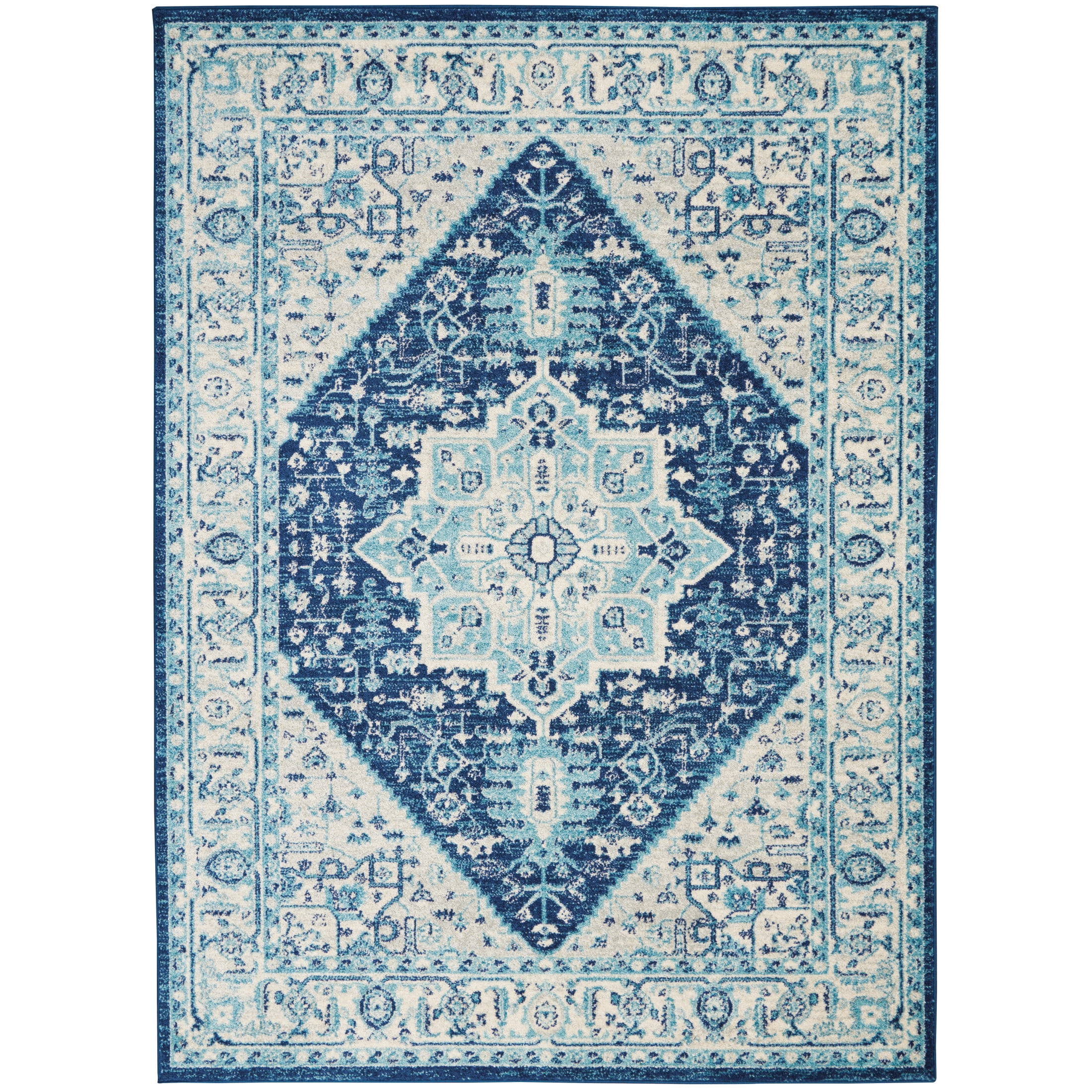 Serene Distressed Persian Ivory/Navy 6' x 9' Area Rug, (6' x 9')