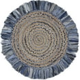 thumbnail image 1 of Desert Fields and Evette Rios Cora 3'6" Round Denim Blue Cotton and Jute Striped Fringe Indoor Area Rug, 1 of 7