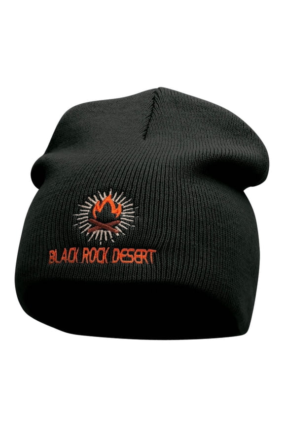 Desert Flame Logo Embroidered Short Knitted Beanie - Black OSFM