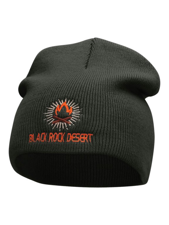 Desert Flame Logo Embroidered Short Knitted Beanie - Dark Grey OSFM