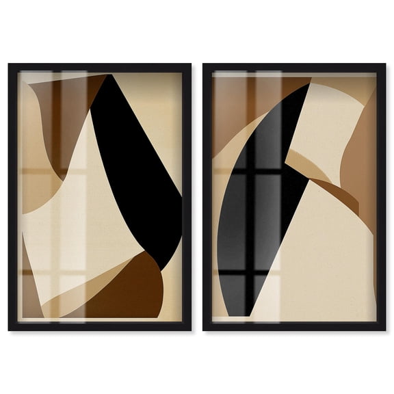 Desert Forms Duo Shadowbox Print Abstract Boho Art Set by Art Remedy, Black Frame, 10 x 15
