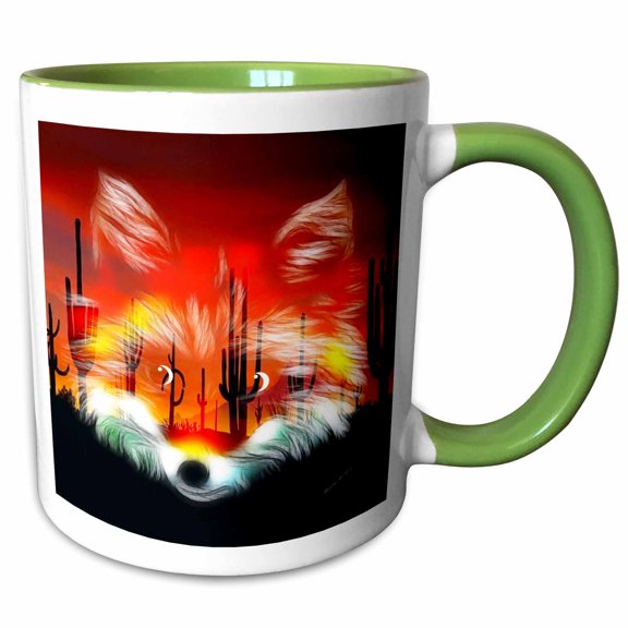 3drose, Desert Fox, 15oz Two-tone Green Mug