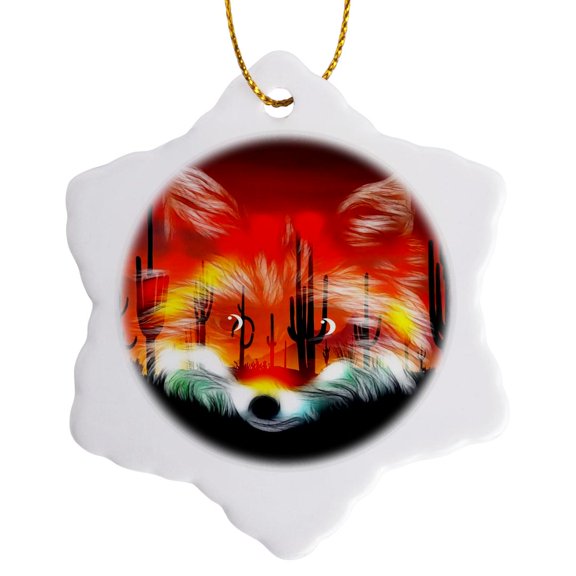 3drose, Desert Fox, 3 inch Snowflake Porcelain Ornament