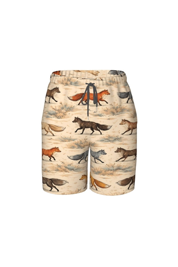 Desert Fox Pattern Beach Pants Teen Shorts with Mesh Lining and Drawstring