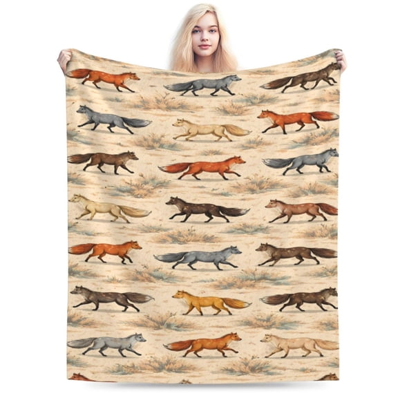 Desert Fox Pattern Blanket Rustic Western Wildlife Art Home Decor Soft Cozy Fleece Throw Blanket 50x40