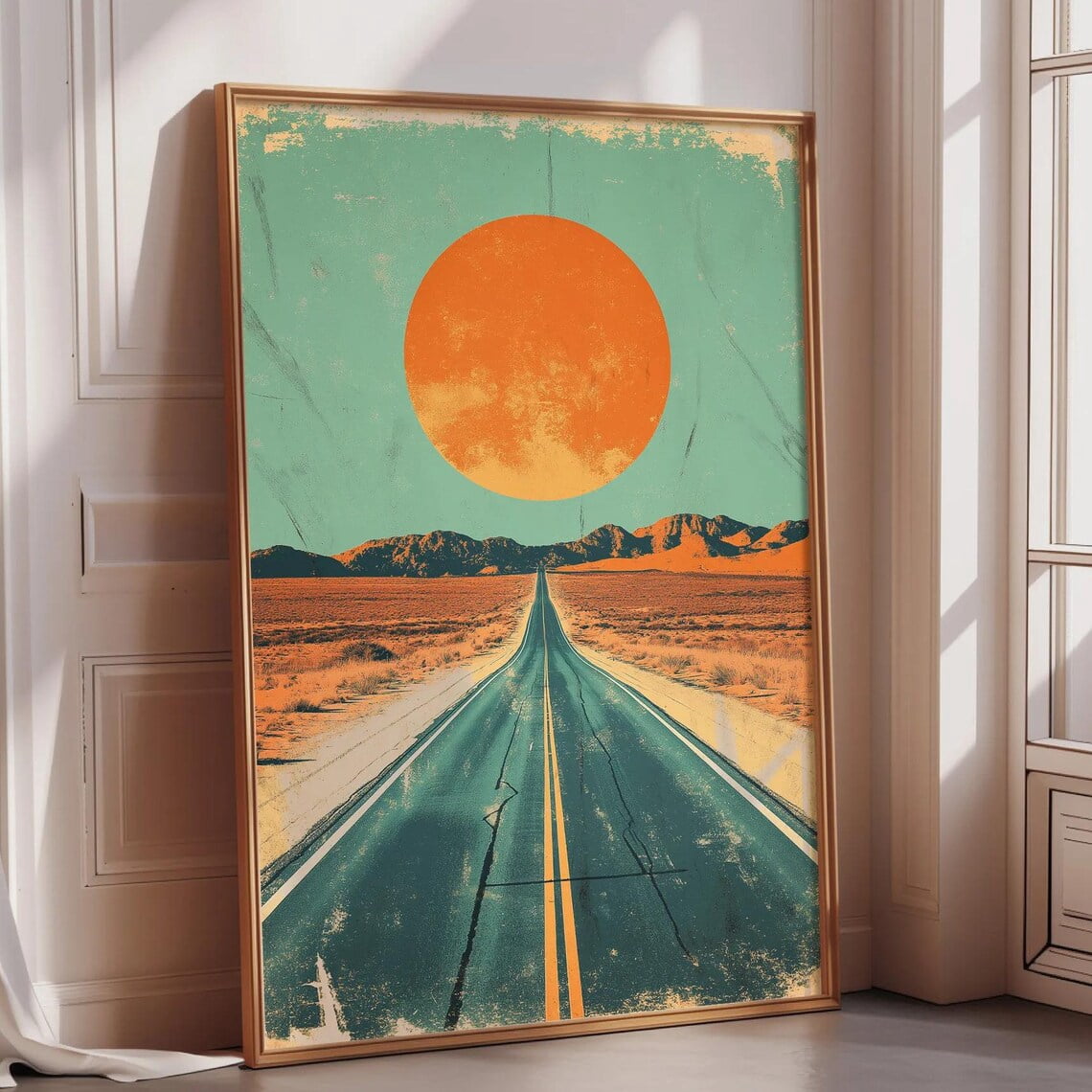 Interstate Editor Desert Highway Sunset Wall Art Print, Retro Southwestern Road And ...