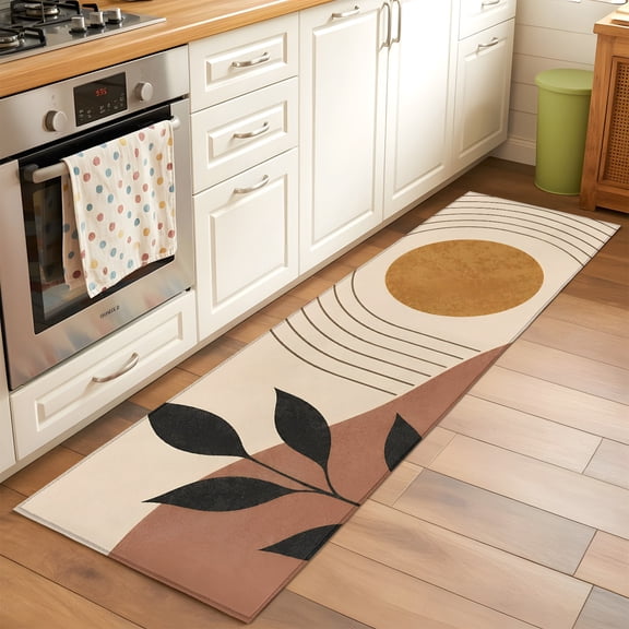 Desert Horizon Runner Rug Non Slip 2x6 Boho Minimalist Terracotta Beige Sunset Botanical Washable Rug Runner for Hallways Low Pile Kitchen Rugs Stain Resist Carpet for Bathroom Bedroom Entryway