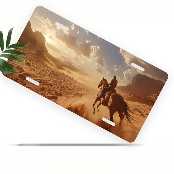 Desert Horseback Ride Front License Plate, Metal License Plate, Funny Standard Plates Personalized Novelty Decorative For Men/Women/Boys/Girls Car 6×12 Inch