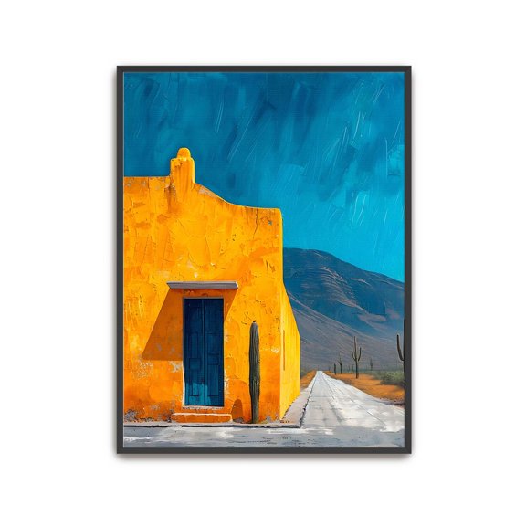 Desert House Wall Art Southwest Adobe Print Colorful Desert Landscape Cactus Road Modern