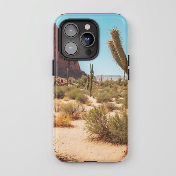 Desert Landscape Cactus Phone Case for All iPhone Series Protective Phone Case Southwestern Nature Blue