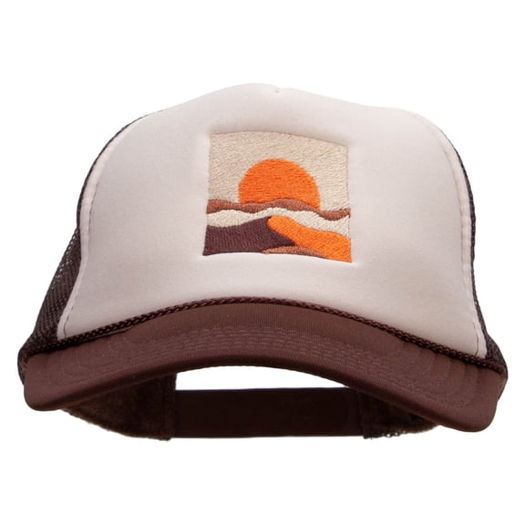 Desert Landscape Embroidered Foam Panel Mesh Snapback - Brown Tan OSFM