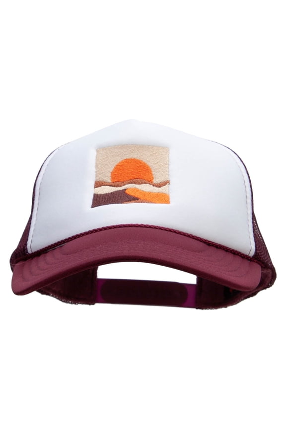 Desert Landscape Embroidered Foam Panel Mesh Snapback - Maroon White OSFM