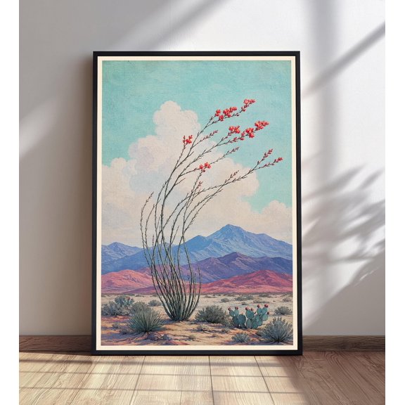 Desert Landscape Print, Ocotillo Cactus Wall Art, Southwestern Decor Poster, Poster Only