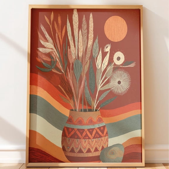Desert Landscape Rustic Modern Folk Wall Decor, Stretched Canvas