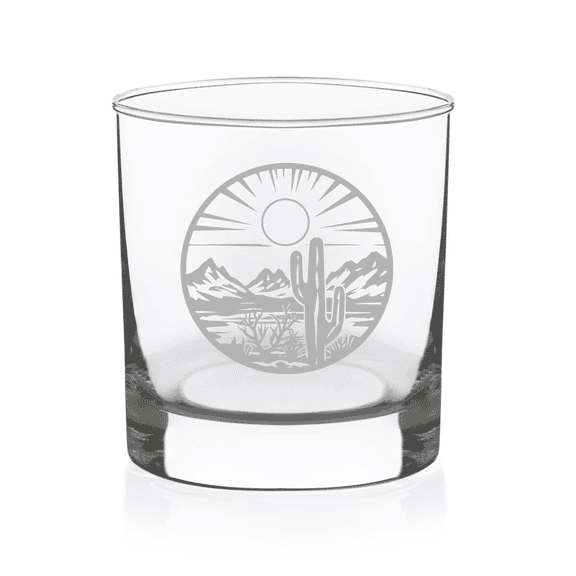C&M Personal Gifts 11 oz Desert Landscape Scene with Cactus Whiskey Rocks Glass
