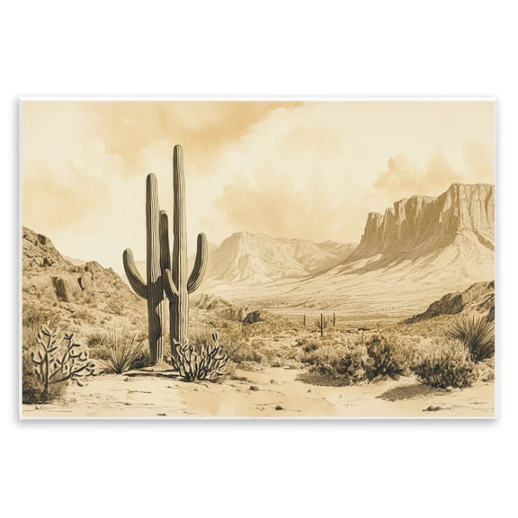 Stupell Industries Desert Landscape Sepia Cacti Wall Plaque Art, design by Petal Prints Design