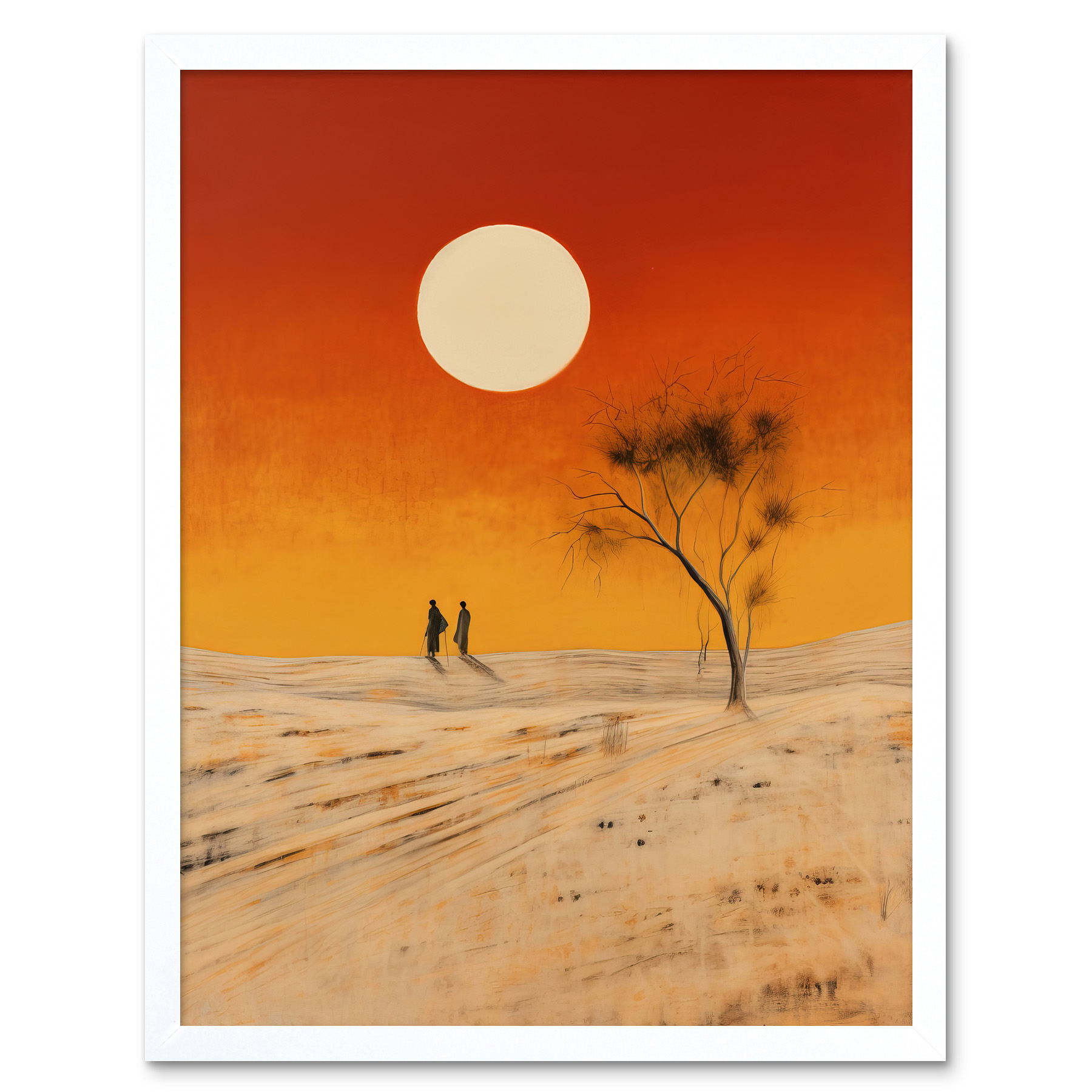 Desert Landscape Sunset Sun Oil Painting Amber Orange Yellow