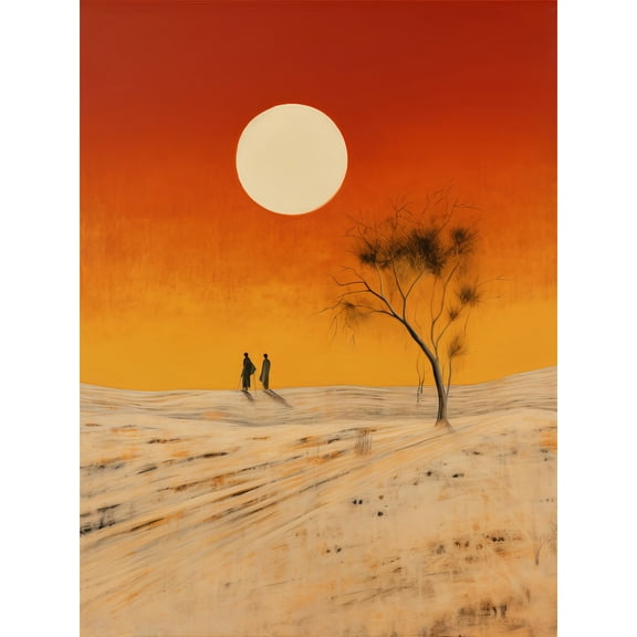 Desert Landscape Sunset Sun Oil Painting Amber Orange Yellow Windswept Dunes Extra Large XL Wall Art Poster Print
