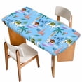 thumbnail image 1 of Desert Landscape Table Cloths for 4 Foot Rectangle Tables, Cute Camels Palm Trees Houses Leaves Blue Patio Waterproof Elastic Fitted Tablecloths, Washable Rectangular Table Cover for Camping, 1 of 8