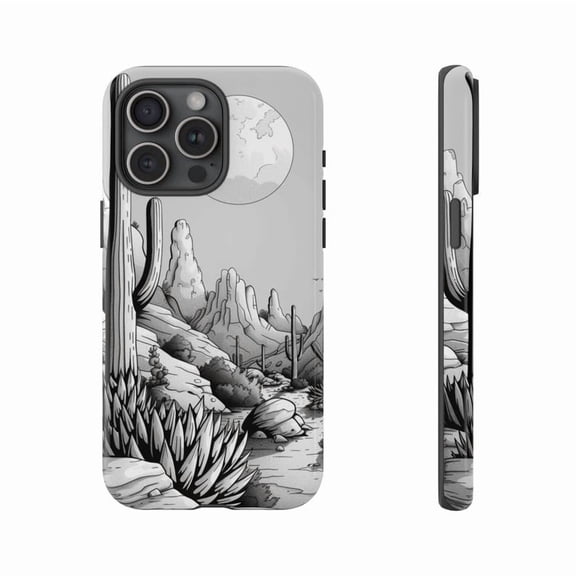 Desert Landscape Vintage Artwork Phone Case Pencil Drawing Art with iPhone 17 to 11 Pro Max