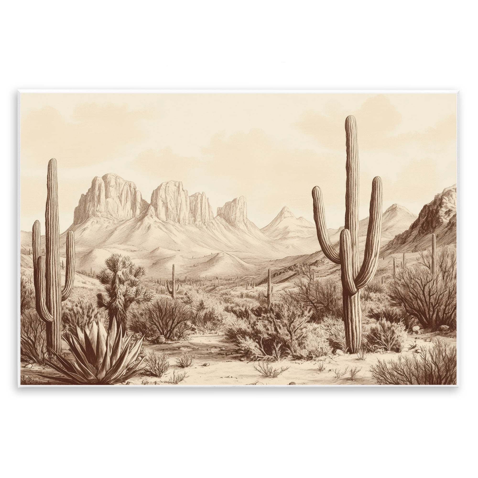 Stupell Industries Desert Landscape Vintage Cacti Wall Plaque Art ...