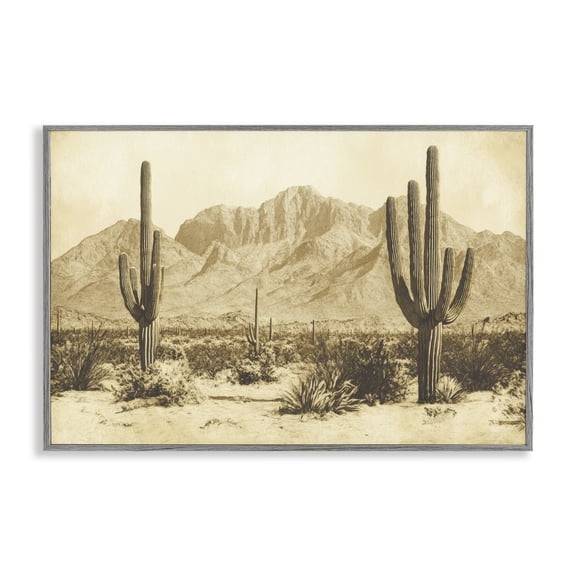Stupell Industries Desert Landscape Vintage Sepia Gray Framed Giclee Art, design by Petal Prints Design