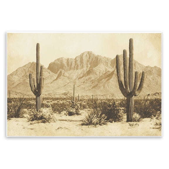 Stupell Industries Desert Landscape Vintage Sepia Wall Plaque Art, design by Petal Prints Design