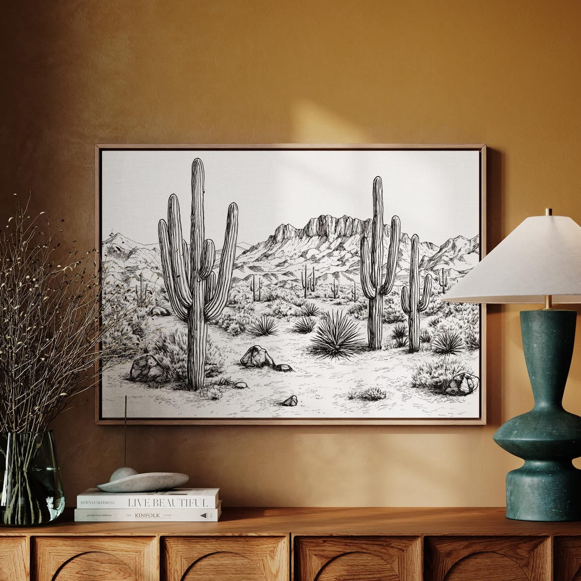 Desert Landscape Wall Art - Black And White Saguaro Cactus Print ...