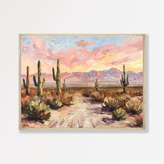 Desert Landscape Wall Art Minimalist Cactus Scene Retro Pastel Colors Home Decor Office Wall Art